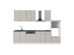 Cozinha Fame Line, 300cm Com Armário Alto, Pt Antracite, Cinzabege/branco, Branco, Vicco