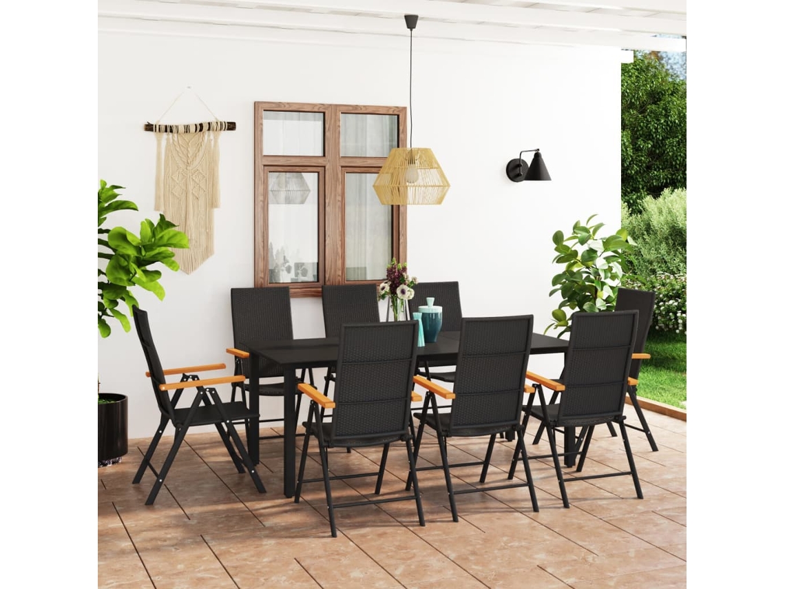 Vidaxl 9 Pcs Conjunto De Jantar Para Jardim Preto E Castanho