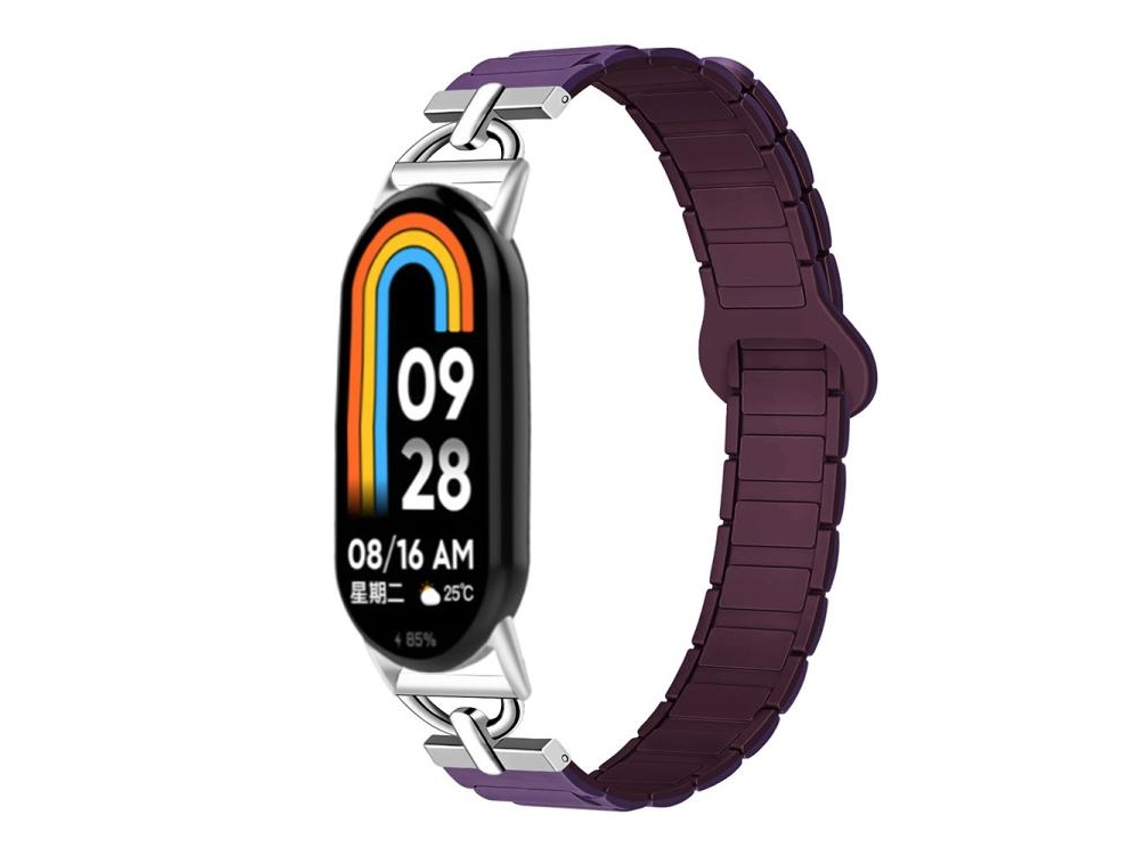 Bracelete para Xiaomi Smart Band 10/9/8 Silicone Magnético com Três Esferas em Formato de D Roxo Ameixa XIAOMOYU