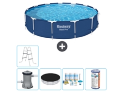 Piscina BESTWAY Round Steel Pro 396 X 84 Cm Azul Incluindo Bomba Cobrir Pacote de Manutenção Filtro Escada