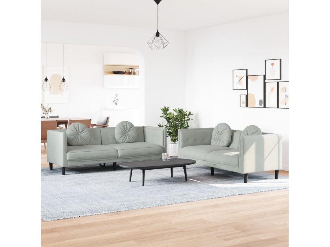 Vidaxl 2 Pcs Conjunto De Sofás Com Almofadas Veludo Cinzento-claro