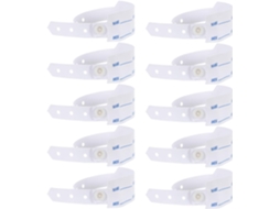 Pacote com 100 pulseiras de PVC ajustáveis para identificação precisa de pacientes em ambientes hospitalares. Ideal para adultos.