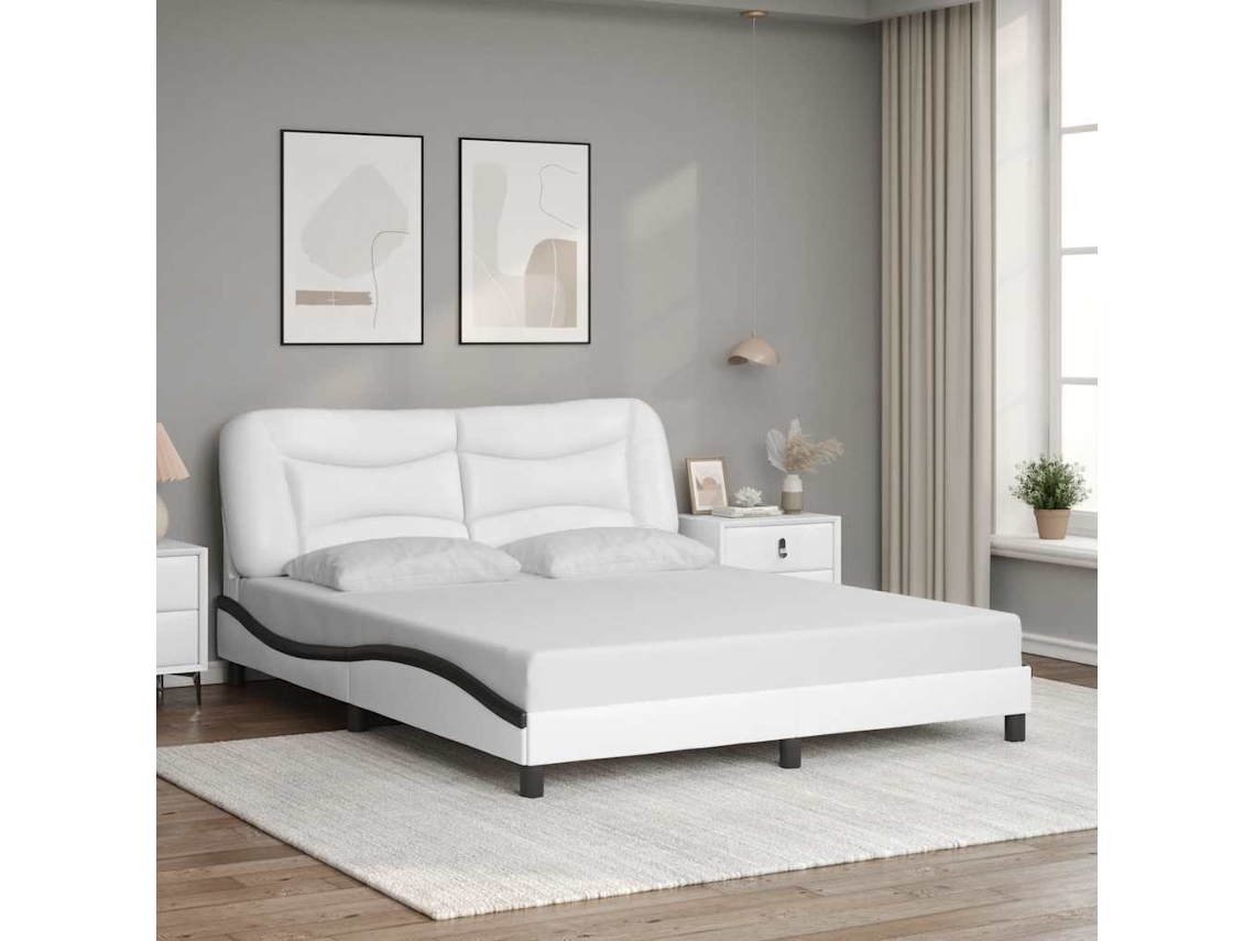 Vidaxl Estrutura De Cama Sem Colchão Hvar 160x200 Couro Artif. Branco/preto