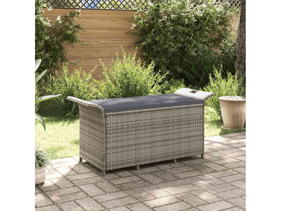 Vidaxl Banco De Jardim Com Almofadão 116x46x57 Cm Vime Pe Cinzento