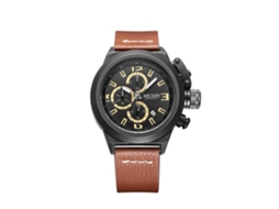 Relógio masculino Megir à prova d'água em aço com pulseira de couro ajustável - Moda