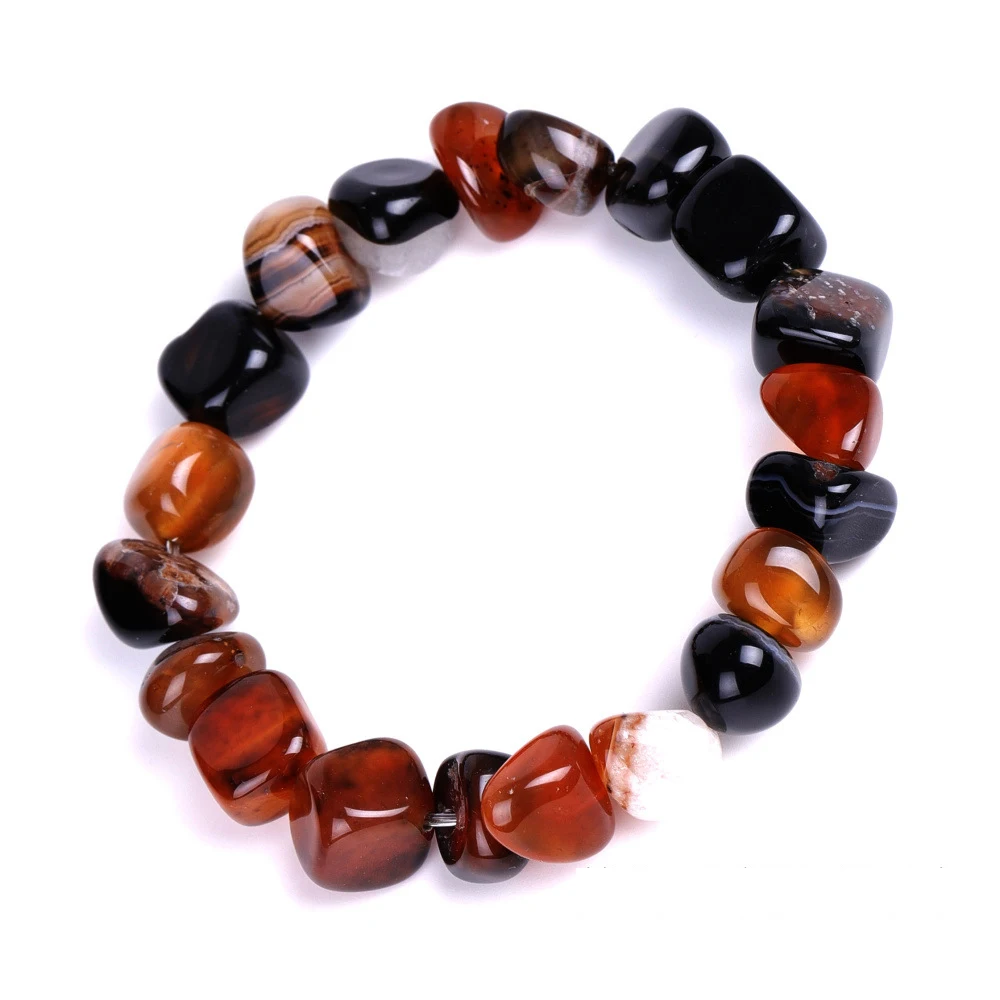 Pulseira Artesanal Elástica de Ágata Preta, Pulseira de Pedra Natural Irregular. MDUG