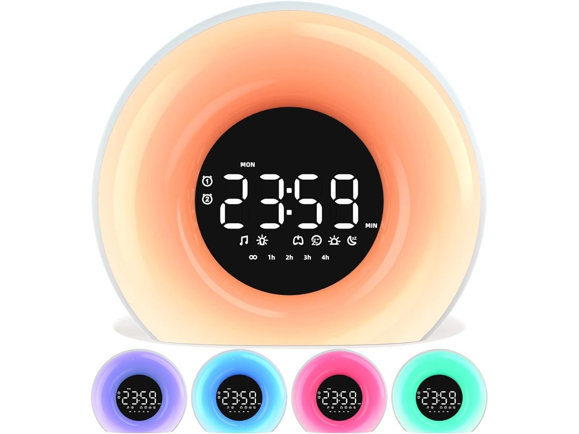 Lurelia Despertador Com Simulação De Nascer Do Sol, 25 Melodias Naturais Para Dormir, Luz Noturna De 13 Cores, Alarmes Duplos, Função Soneca, Sono