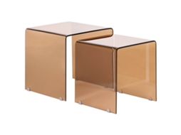 Mesas De Estilo Minimalista Beliani Kendall De Vidrio Templado Marrón 42x42x42