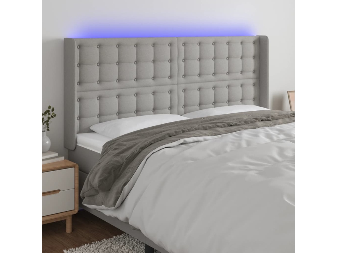 Vidaxl Cabeceira Cama C/ Luzes Led Tecido 203x16x118/128cm Cinza-claro