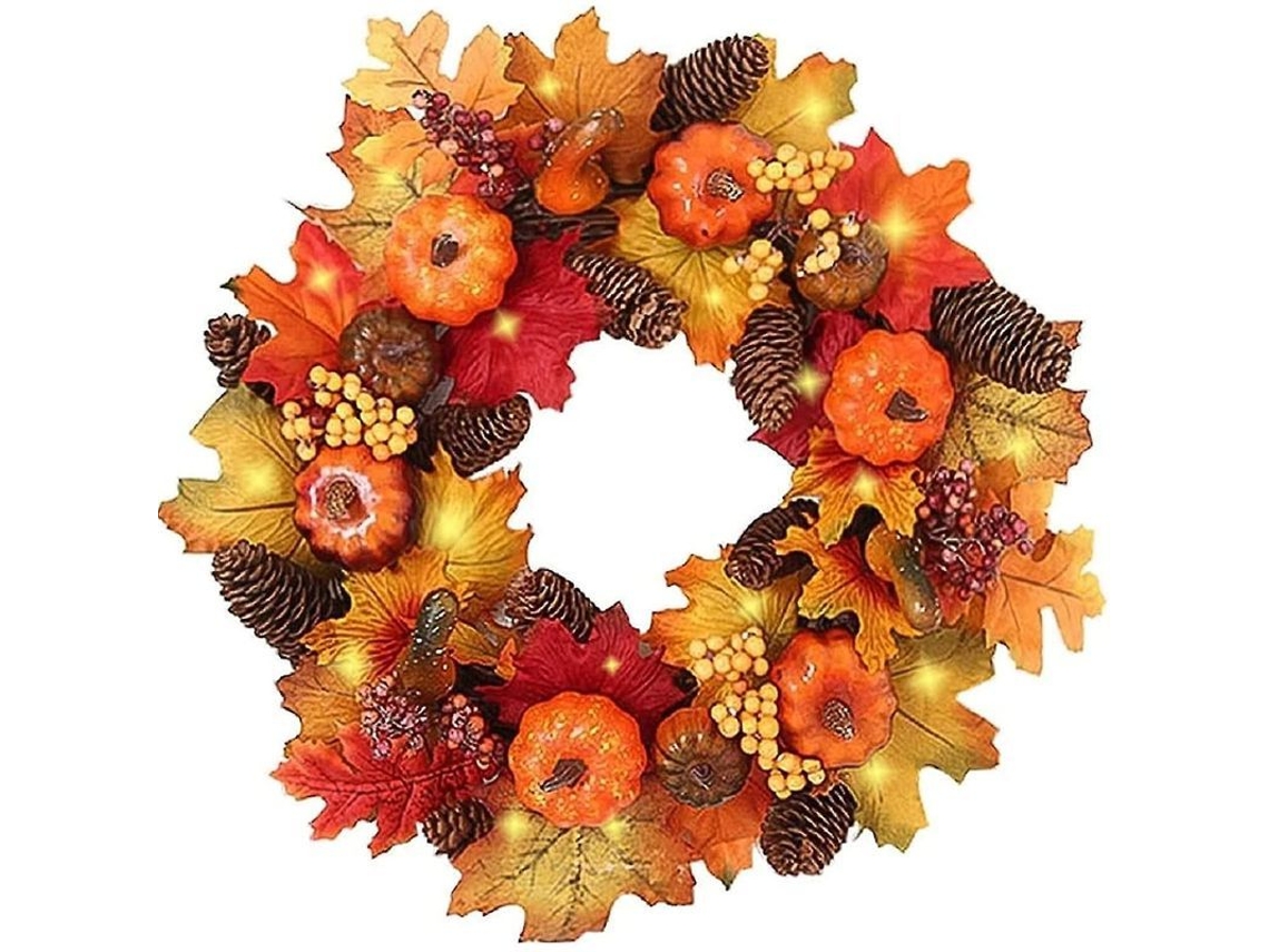 Guirlanda de outono Nova Line, com luz LED, 40cm, folhas de maple, abóbora, para porta, Halloween, Natal, Ação de Graças S/MARCA