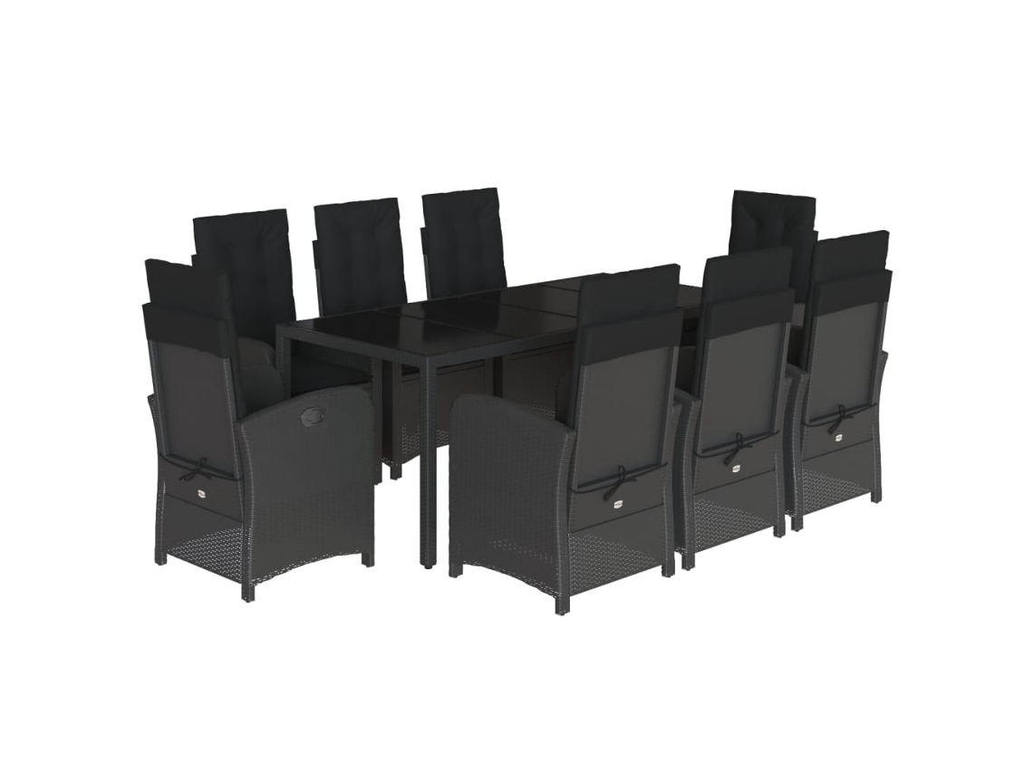 Conjunto de 9 Jantar para Jardim com Almofadões Vime Pe Preto MAISON EXCLUSIVE