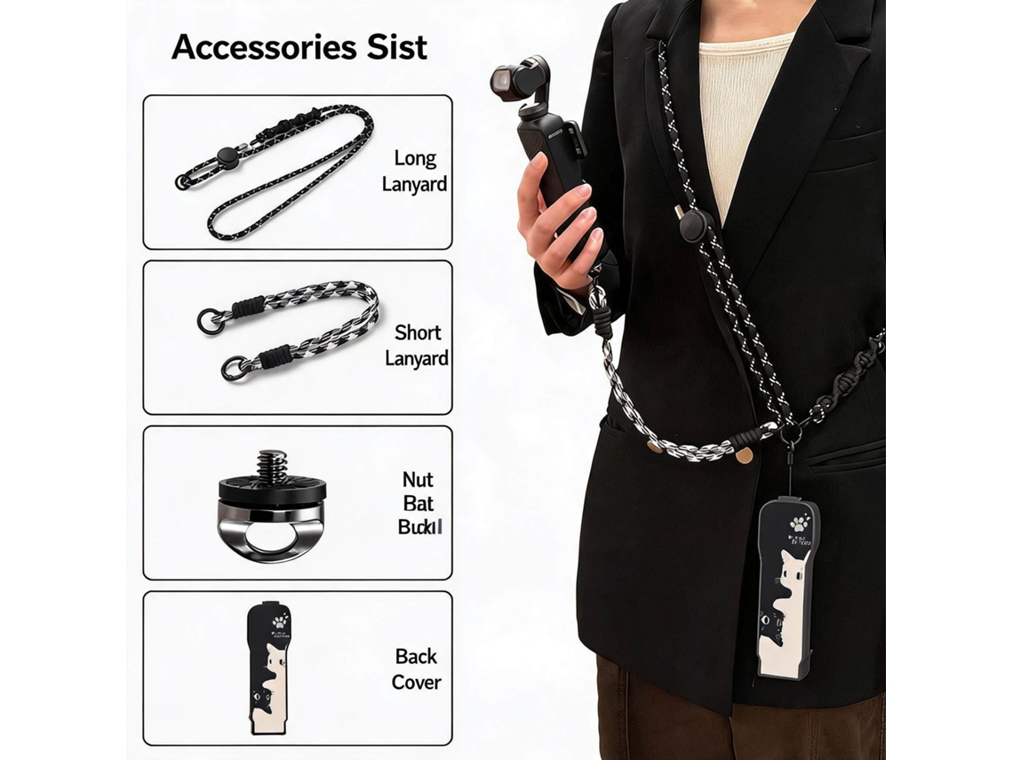 Capa Protetora Traseira para Dji Osmo Pocket 3 + Cordões de Segurança Longos e Curtos HENTEN HOME