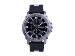 Relógio masculino de quartzo com pulseira de silicone, mostrador redondo, estilo casual preto.