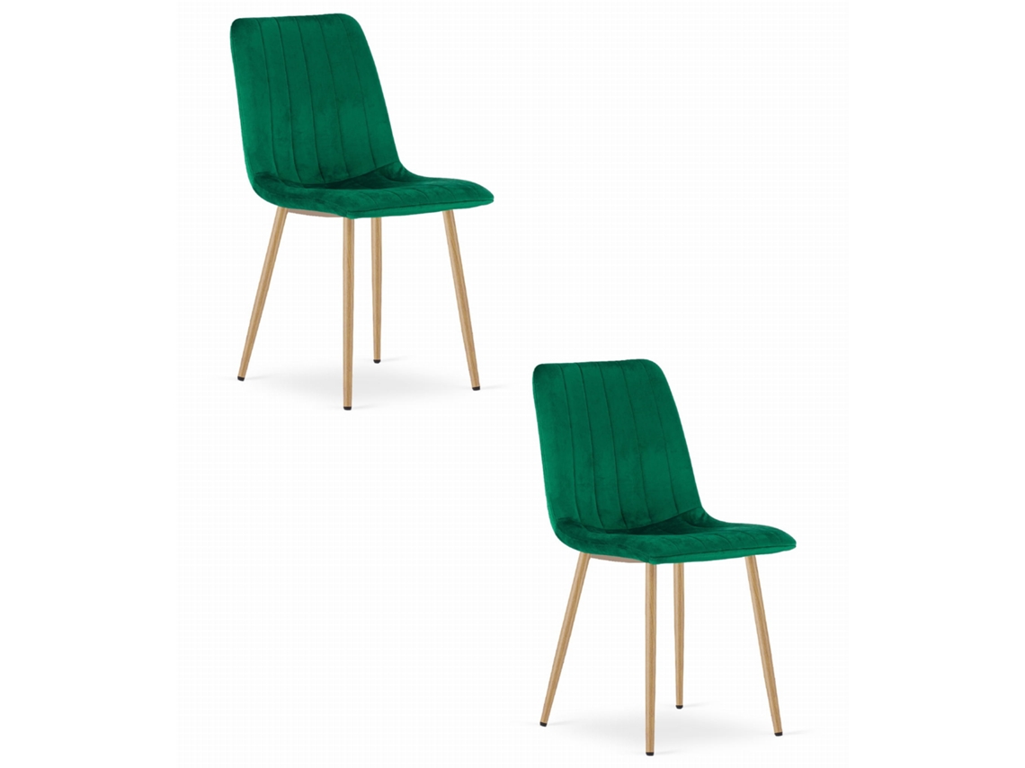 Cadeira De Jantar Conjunto De 2 Peças Jewa Assento Verde Escuro, Pés Na Cor Madeira, Assento De Veludo, Assento Ergonômico