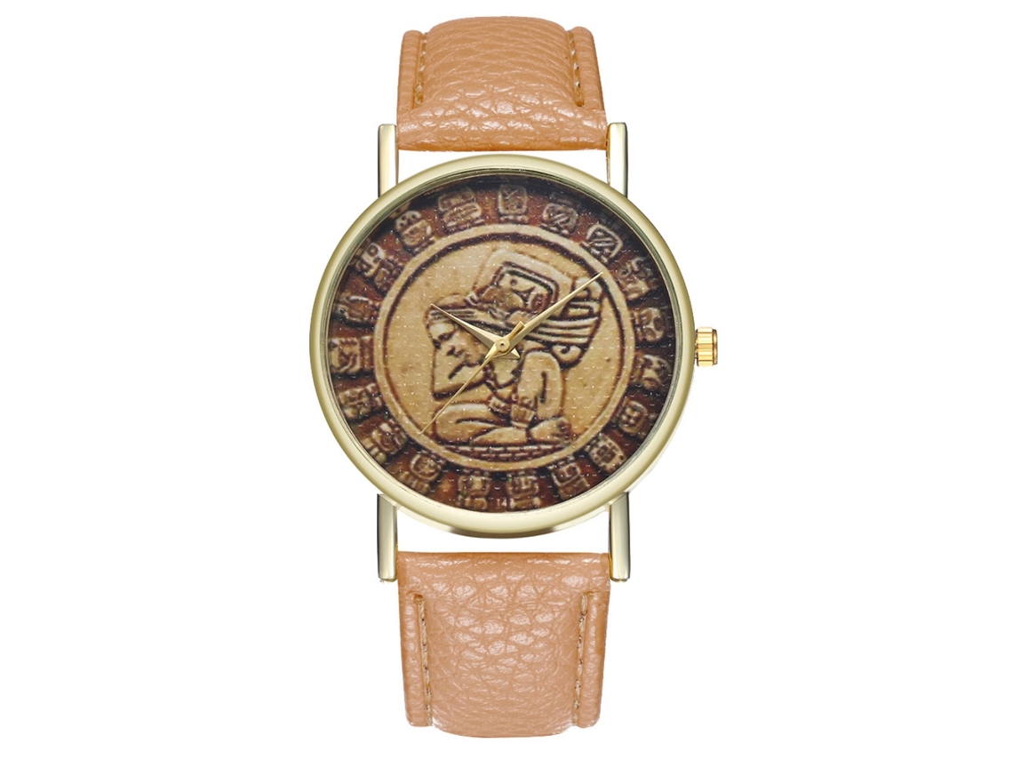 Relógio Casal de Moda com Pulseira de Couro Pu Quartz Estilo Simples Bege