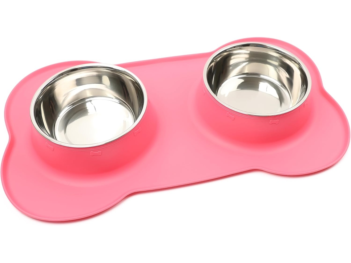 Tigelas Duplas para Comida e Água com Tapete de Silicone para Gatos, Cachorros e Cães de Pequeno Porte AQUAFORGE