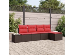 Vidaxl Conjunto De Sofá De Jardim 5 Unid. Marrom E Vermelho Vime Pe