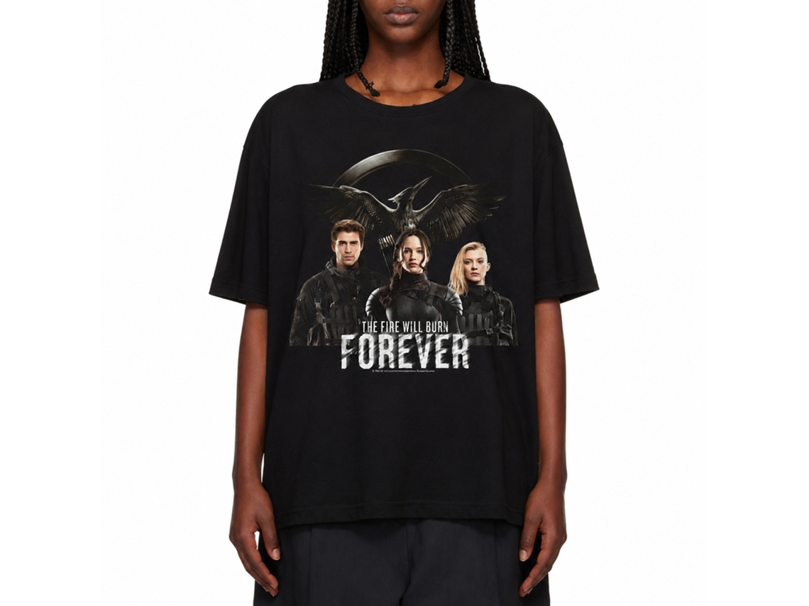 Rockinstone Hunger Games Movie Fire Will Burn Forever Black Adult T-shirt Size:xxl