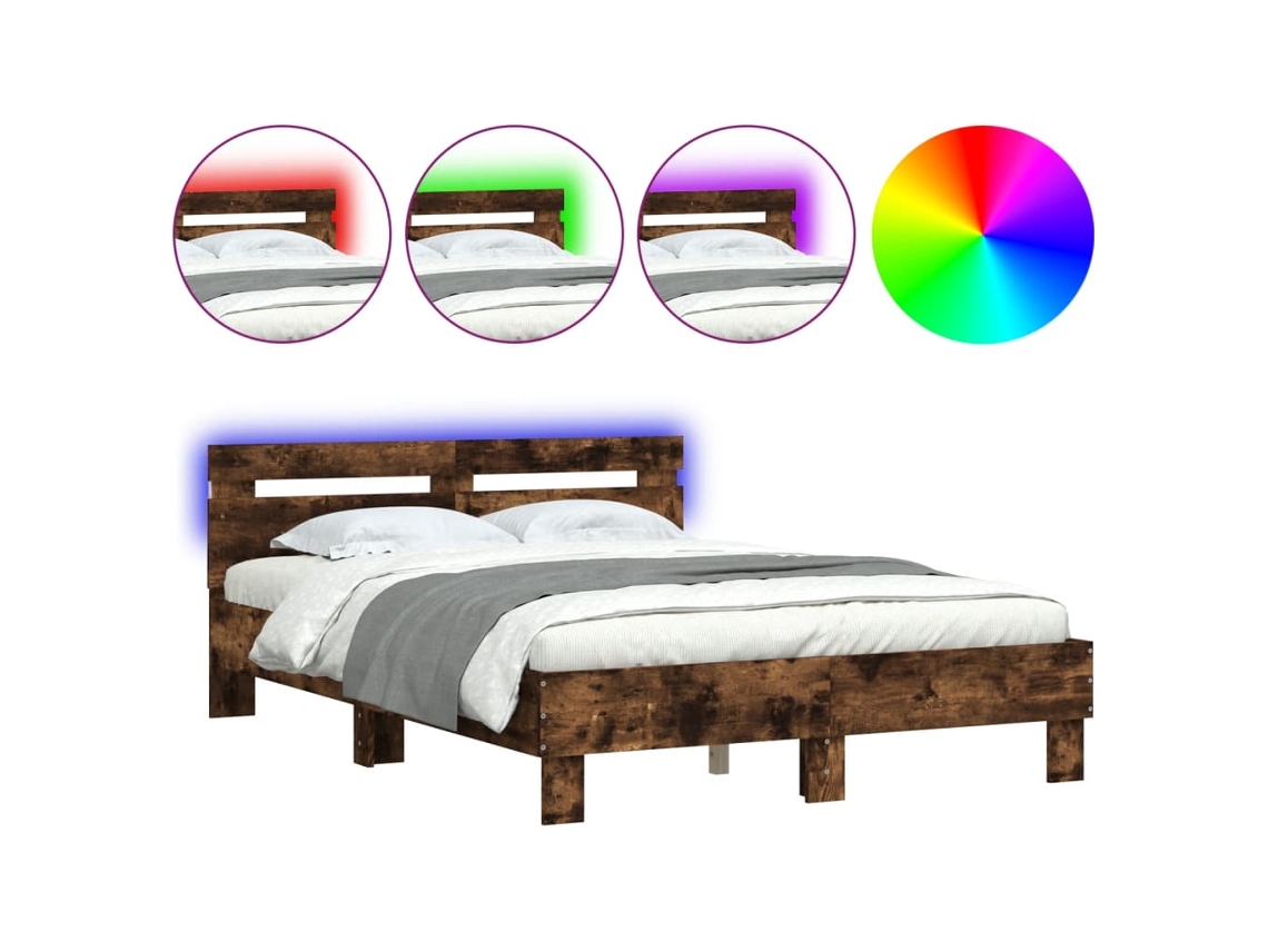 Estrutura de Cama com Cabeceira e Luzes Led Carvalho Fumado MAISON EXCLUSIVE (120x200 cm)