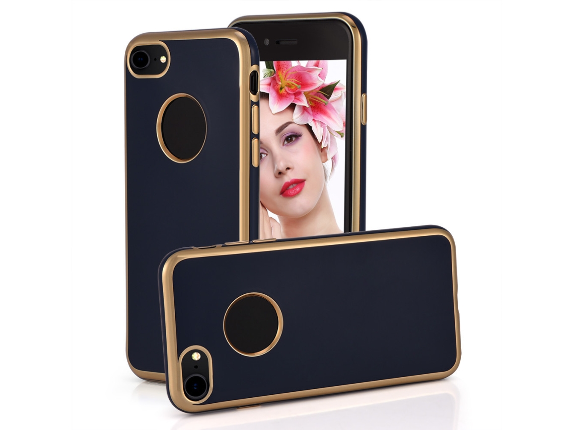 Capa de Telefone Nova Capa Protetora Tpu Azul para Apple 8 EOOCOO (cobertura Total Integrada com Borda Dourada)