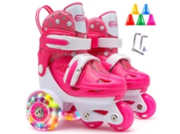 Patins De Rodas Quad Para Crianças Com Tamanho Ajustável Freios Duplos Rodas Luminosas 3 Pontos De Equilíbrio