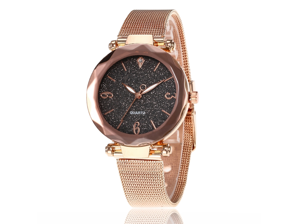 Relógio de Pulso Feminino Simples de Liga com Malha Quartz Moda Preto