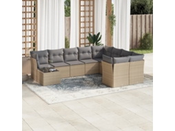 Vidaxl 10 Pcs Conjunto de Sofás P/ Jardim com Almofadões Vime Pe Bege