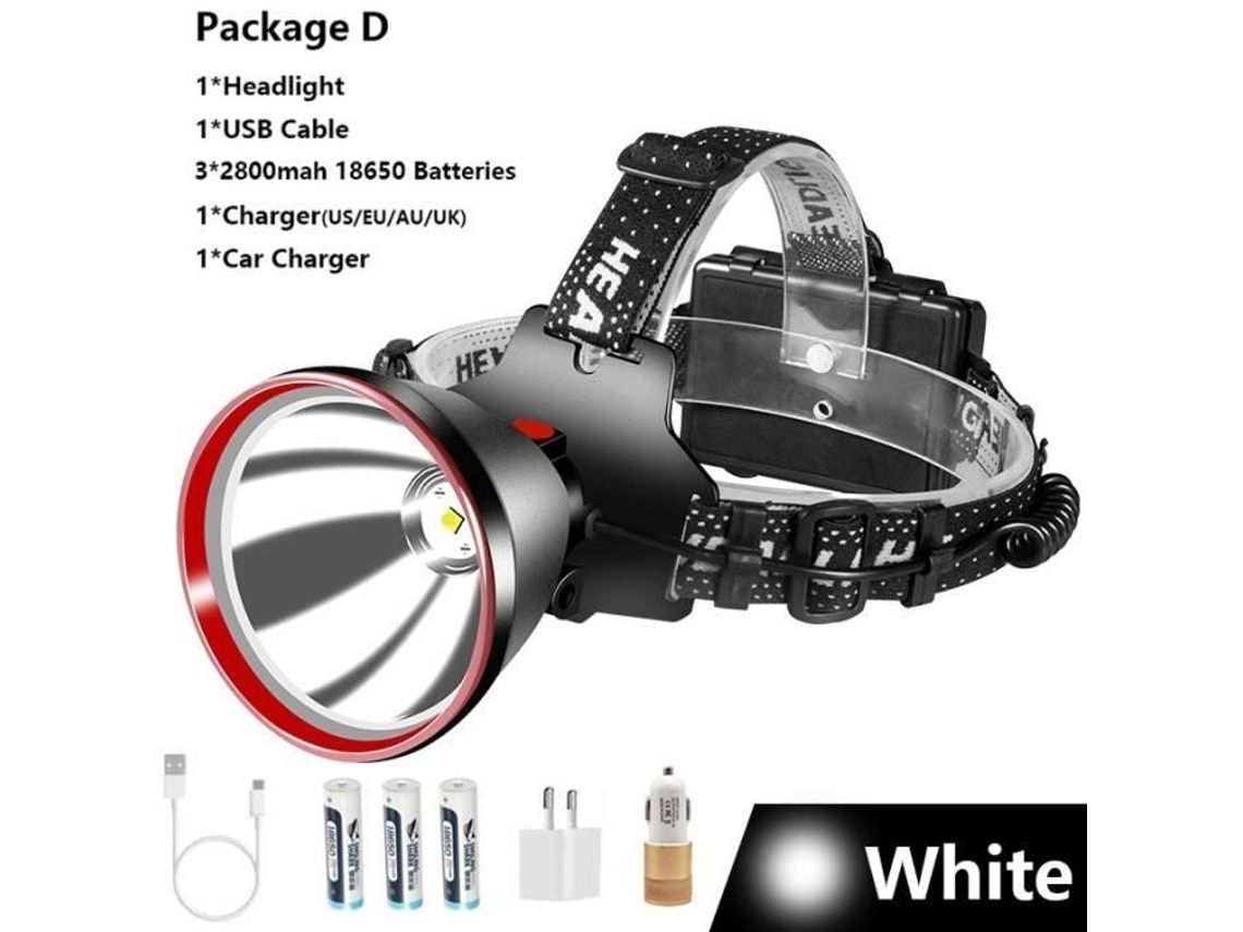 Lanterna de Cabeça Led de 1000 Lúmens, 18650 Lm, Longo Alcance, Super Potente, Recarregável Via Usb, Ideal Para, Tipo de Embalagem D BRILVIBERA