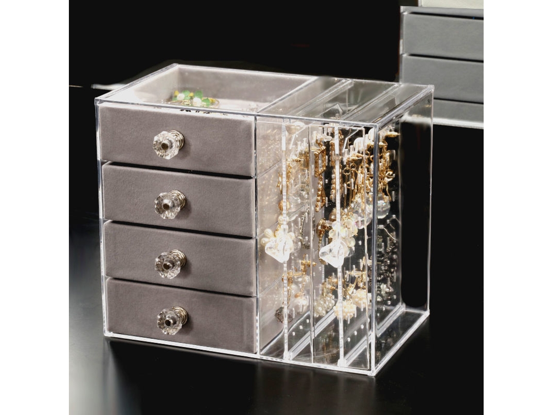 Caixa De Jóias Transparente Com 4 Gavetas Design Moderno Resistente À Água 30x20x15cm
