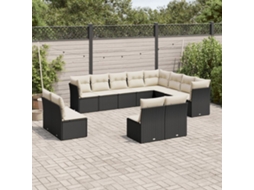 Conjunto de Sofá de Jardim 12 Peças C/ Almofadões Vime Pe Preto Dkd Home Decor