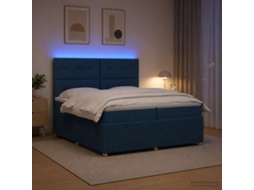 Vidaxl Cama Box Com Led E Colchão Azul 200 X 200 Cm Tecido