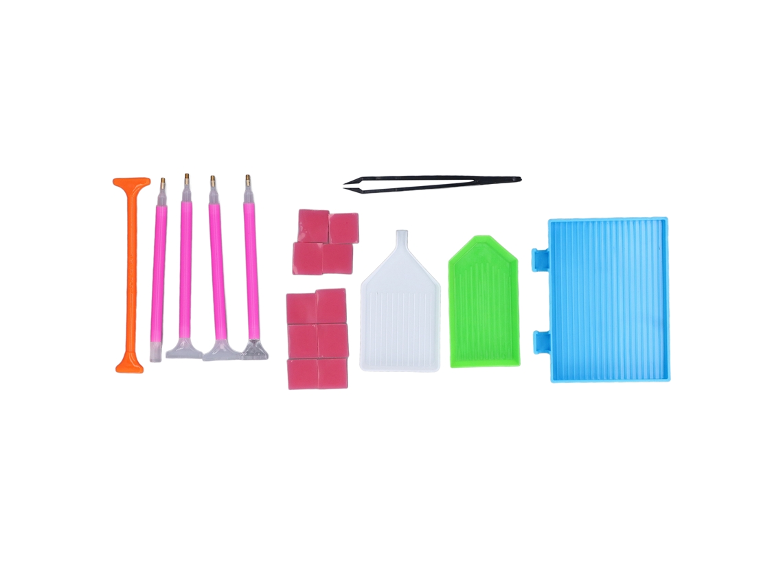 Kit De Ferramentas Para Pintura Com Pedras Strass 19 Peças: 5 Pinceis, 3 Bandejas, 10 Massas E 1 Pinça Para Diy
