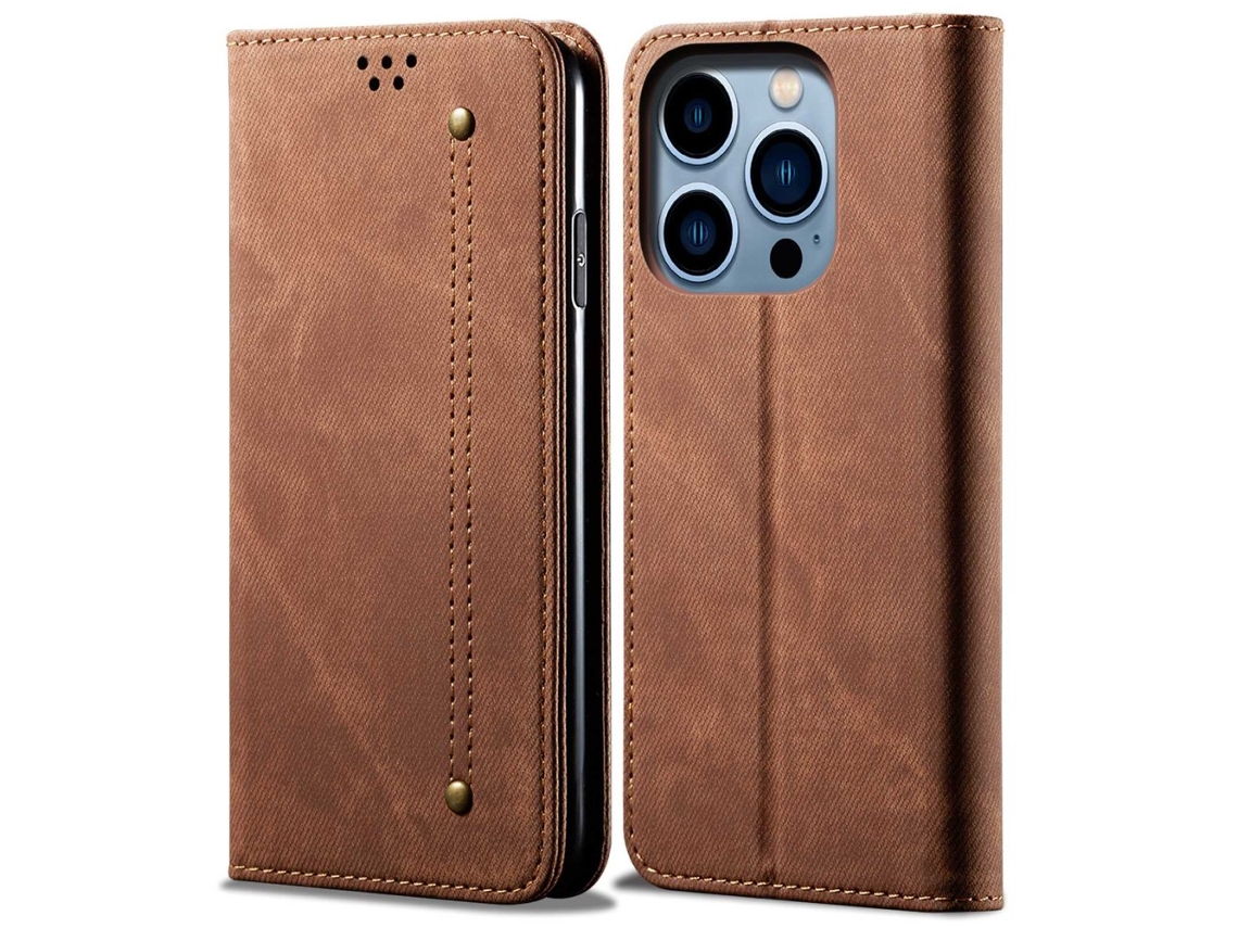 Capa Para Iphone 14 Pro Pele Sintética Anti-riscos Castanho