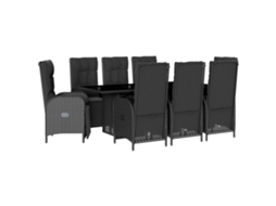 Conjunto de 9 Jantar para Jardim com Almofadões Vime Pe Preto MAISON EXCLUSIVE