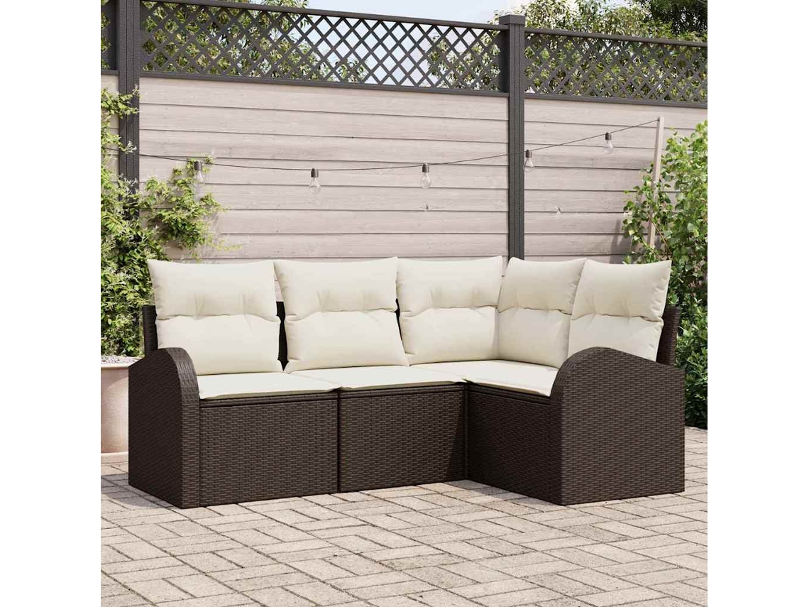 Vidaxl Conjunto De Sofá De Jardim 4 Unid. Marrom E Branco Vime Pe