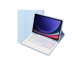 Capa Com Teclado Bluetooth Azul Celeste Com Touchpad E Retroiluminado, Compatível Com Samsung Galaxy Tab S7 Fe 5g De 12,4"