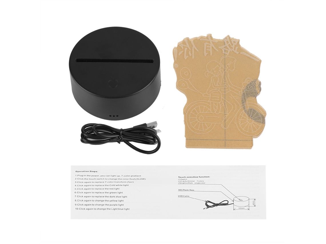 Base de Lâmpada Led 4.5V Touch Switch Ilusão 3D Acrílico 7 Cores Decor Preta Usb | S/MARCA