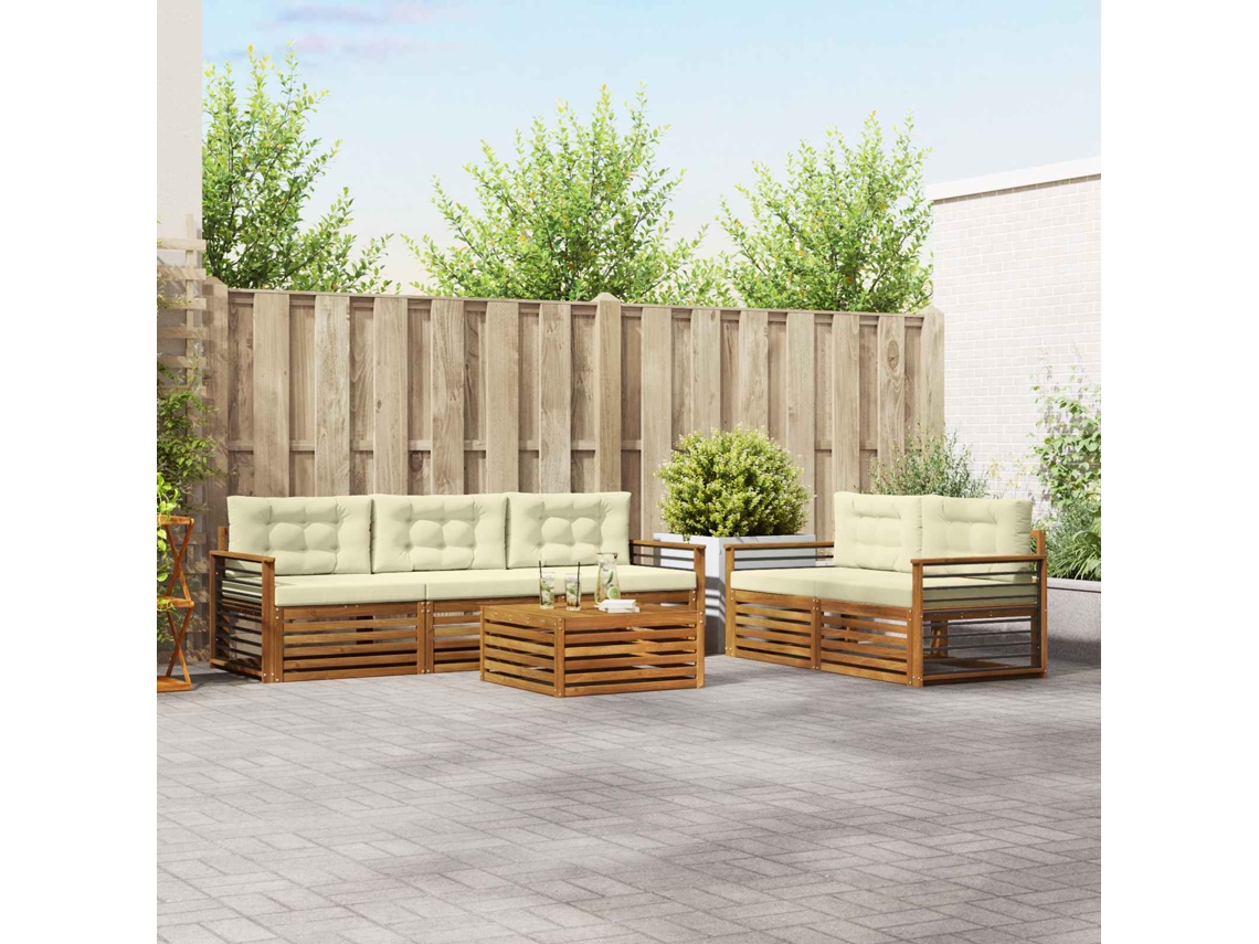 Vidaxl Conjunto De Sofás Para Exterior 6 Unid. Natural E Creme