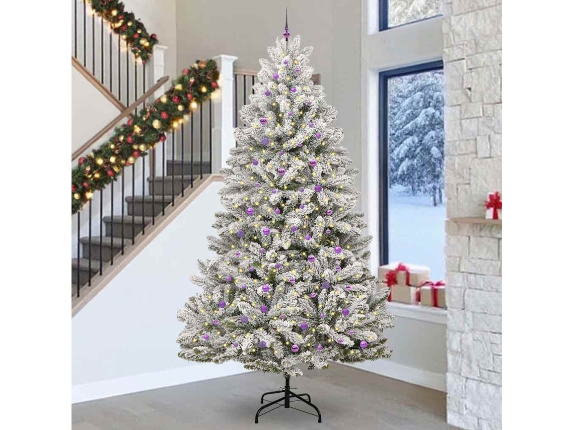 Vidaxl Árvore De Natal Artificial Verde E Branco 300 Cm Pvc E Metal