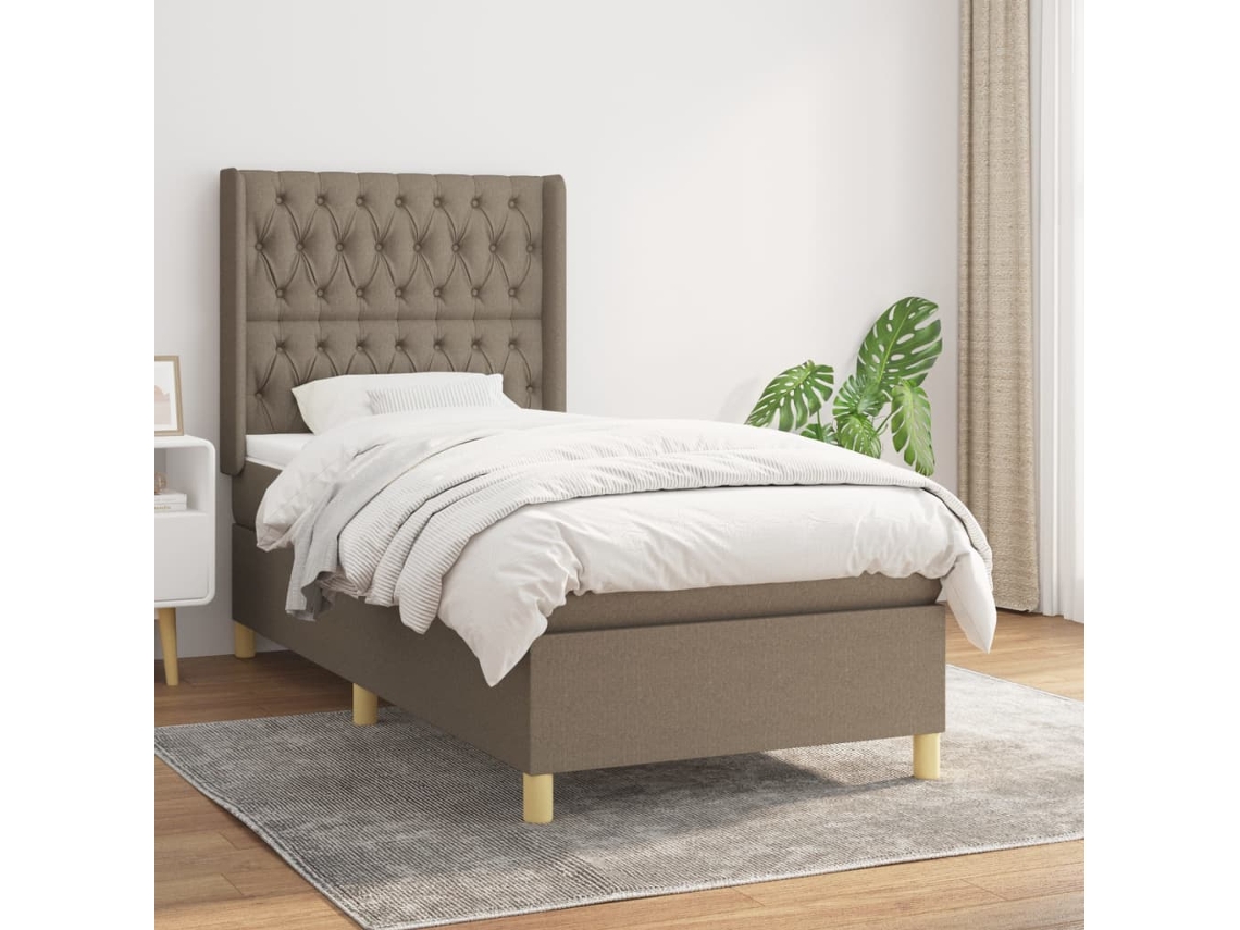 Cama Com Molas/colchão 100x200 Cm Tecido Cinza-acastanhado