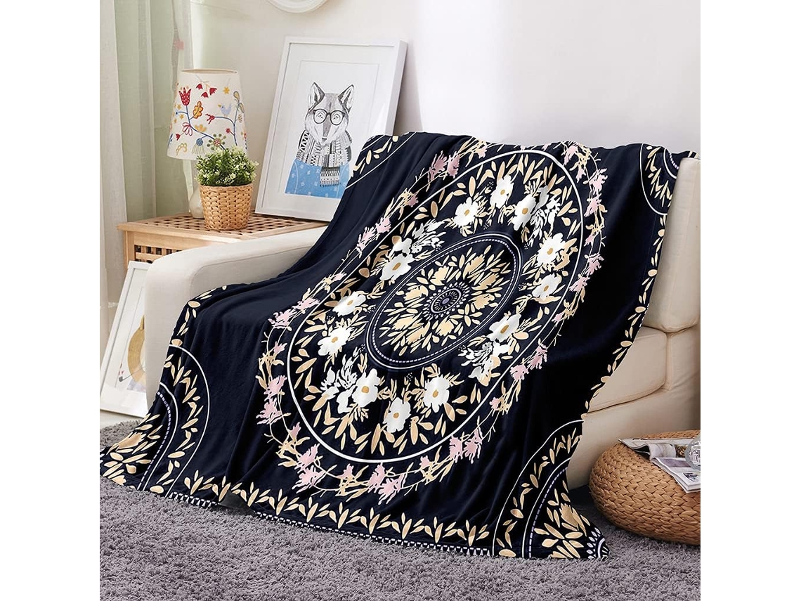 Manta de Lã Flanelada Xadrez Mandala Fansu Estampa 3d Macia e Fofa em Microfibra Ideal para o Inverno Perfeita