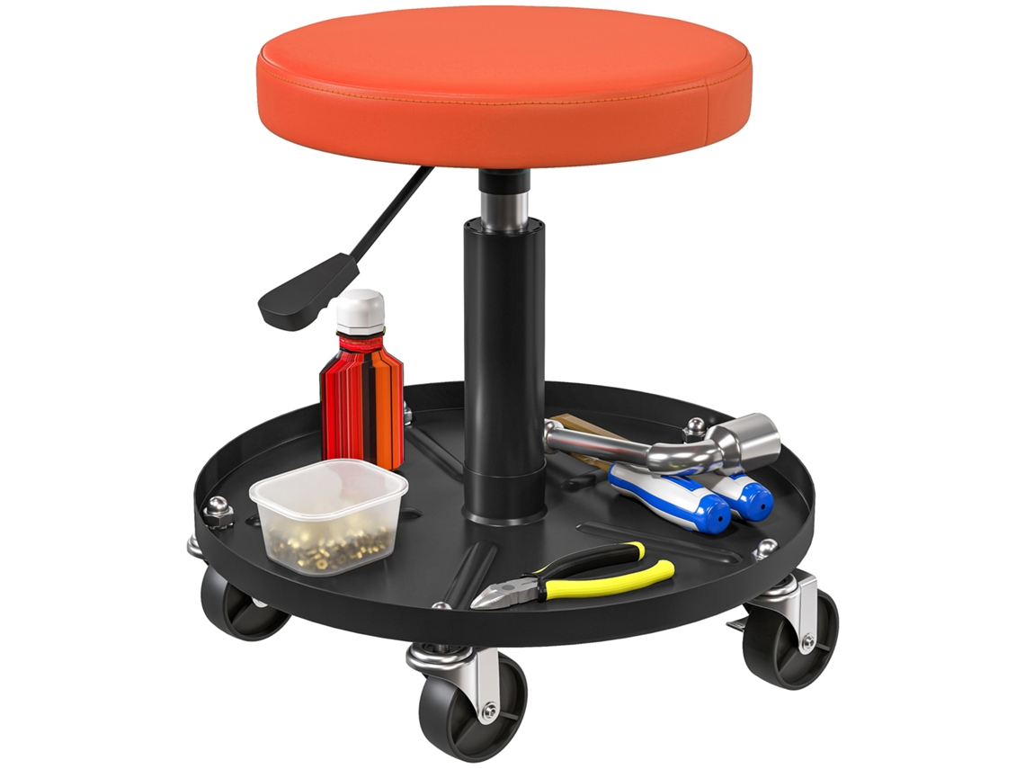 Banco de oficina com rodas, ajustável, 38-50cm, até 135kg, laranja | S/MARCA