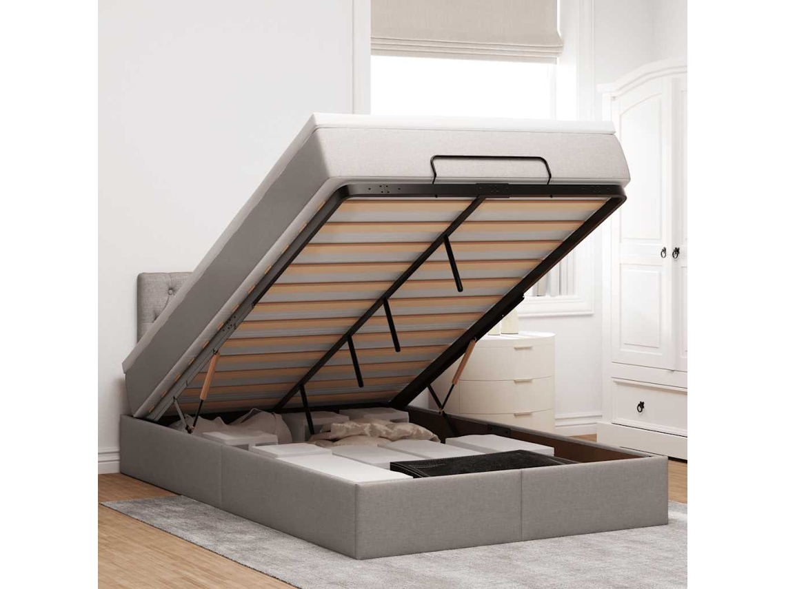 Moldura De Cama Otomana Vidaxl Com Tecido Cinza 120x200cm