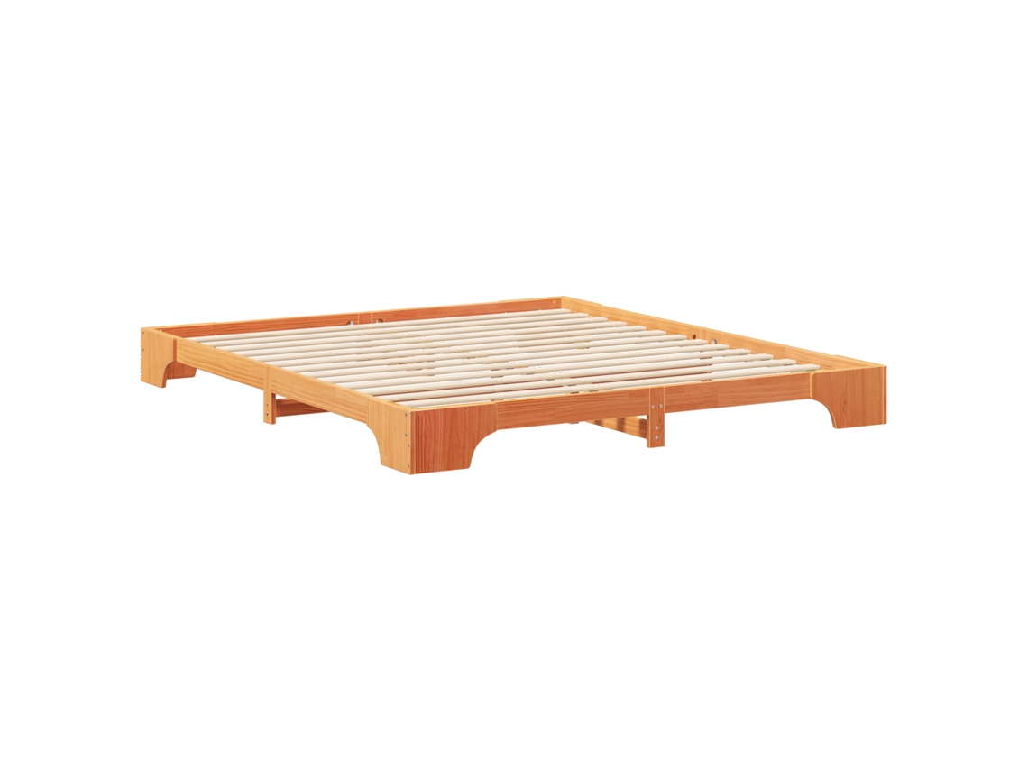 Conjunto 1 Estrutura Da Cama Vidaxl Castanho Madeira De Pinho Maciça (200 X 210 Cm)