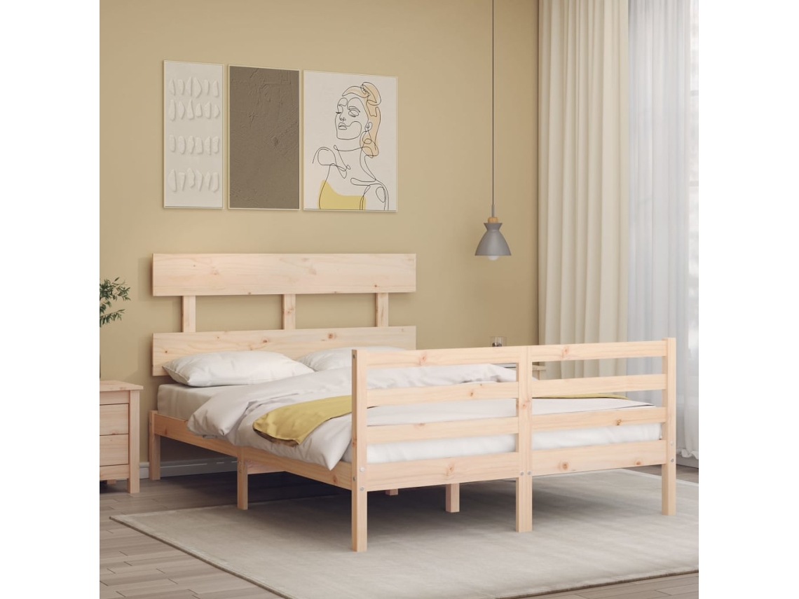 Estrutura De Cama Com Cabeceira 140x200 Cm Madeira Maciça