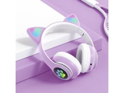 Fones de Ouvido Fones de Ouvido Sem Fio Bluetooth 5.0 Orelhas de Gato Luminosas com Microfone Subwoofer Presentes para Crianças Aks-28 Roxo