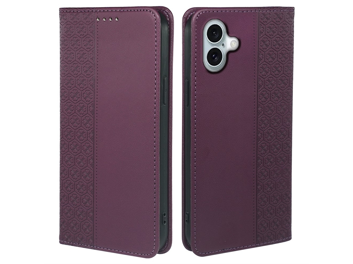 Capa Em Couro Pu Com Suporte Para Apple Iphone 16 Plus - Roxo Escuro