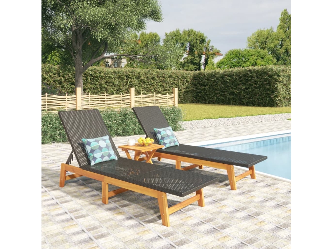 Espreguiã§adeiras 2 Pcs Vime Pe E Acãcia Maciã§a Preto E Marrom DKD HOME DECOR