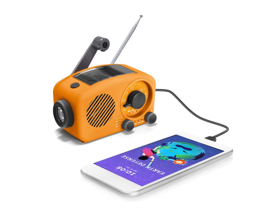 Rádio de Emergência AQUAFORGE com Células Solares, Manivela, Lanterna e Luz de Leitura