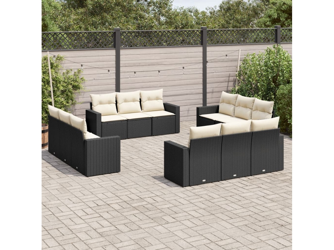 Vidaxl 12 Pcs Conjunto De Sofás De Jardim C/ Almofadões Vime Pe Preto